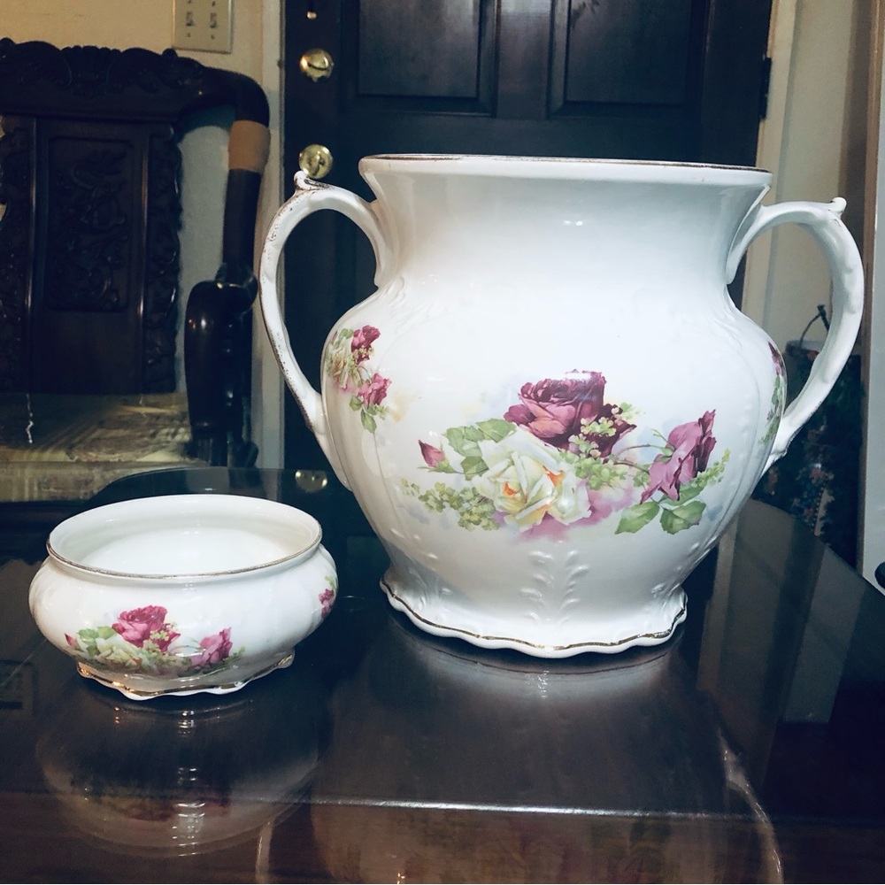 Floral White porcelain Vase and Bowl Set